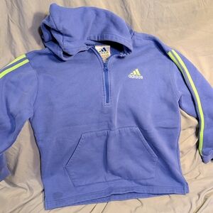 Adidas Blue/Purple Hoodie with Neon Yellow Stripes- Womens Large